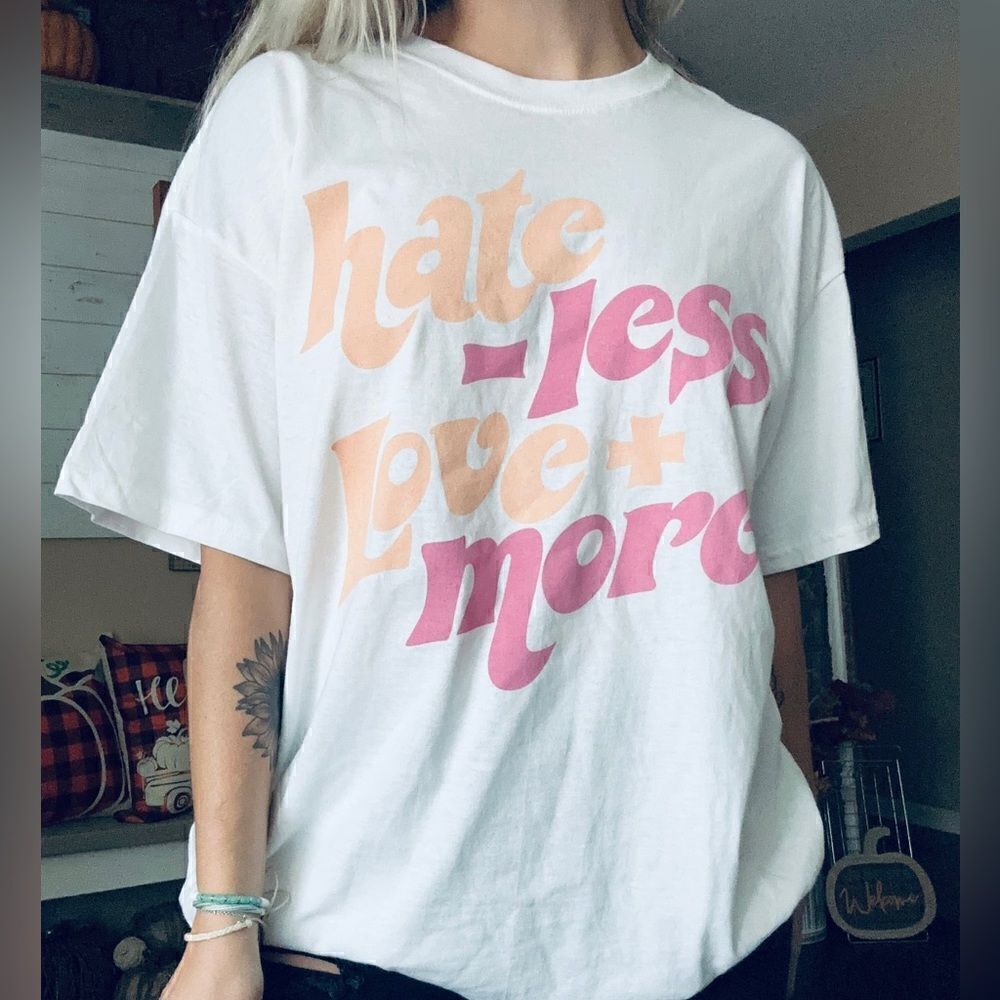 Love Tribe Hate Less & Love More Retro Bohemian Oversized T Shirt